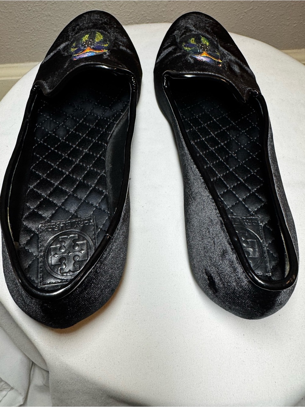 Tory Burch - Easton Black Velvet Embroidered Slip-On Loafers - 8.5 - Picture 16 of 16